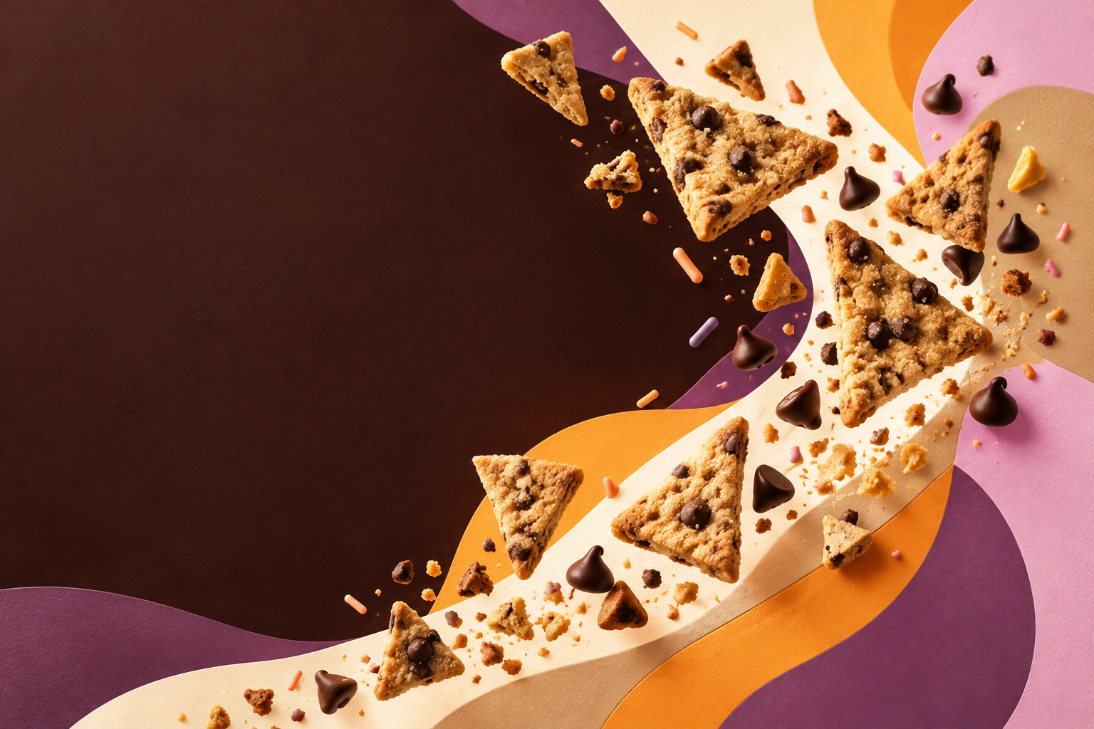 A sweeping trail of crispy cookie dough chips and crumbs