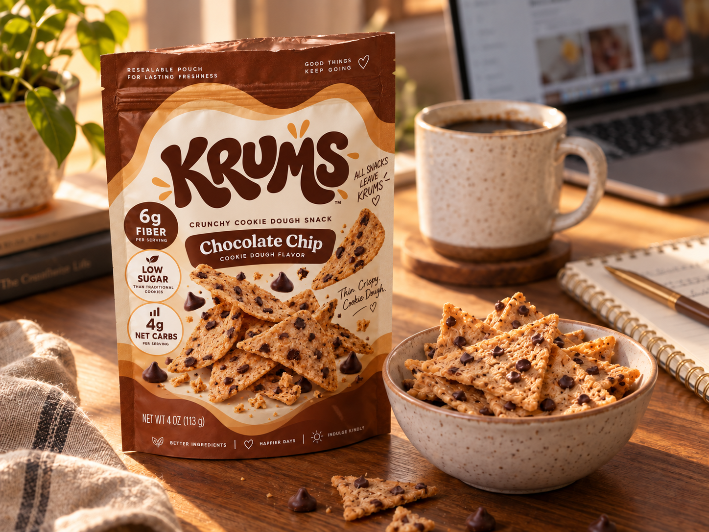 Krums snack beside a desk setup